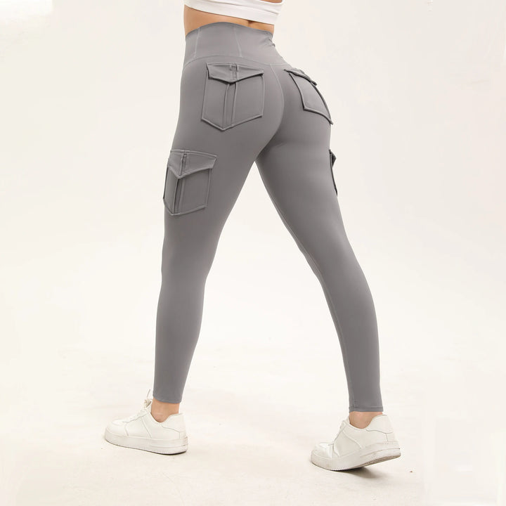 Dame træningsleggings med høj talje i ensfarvet design og lommer