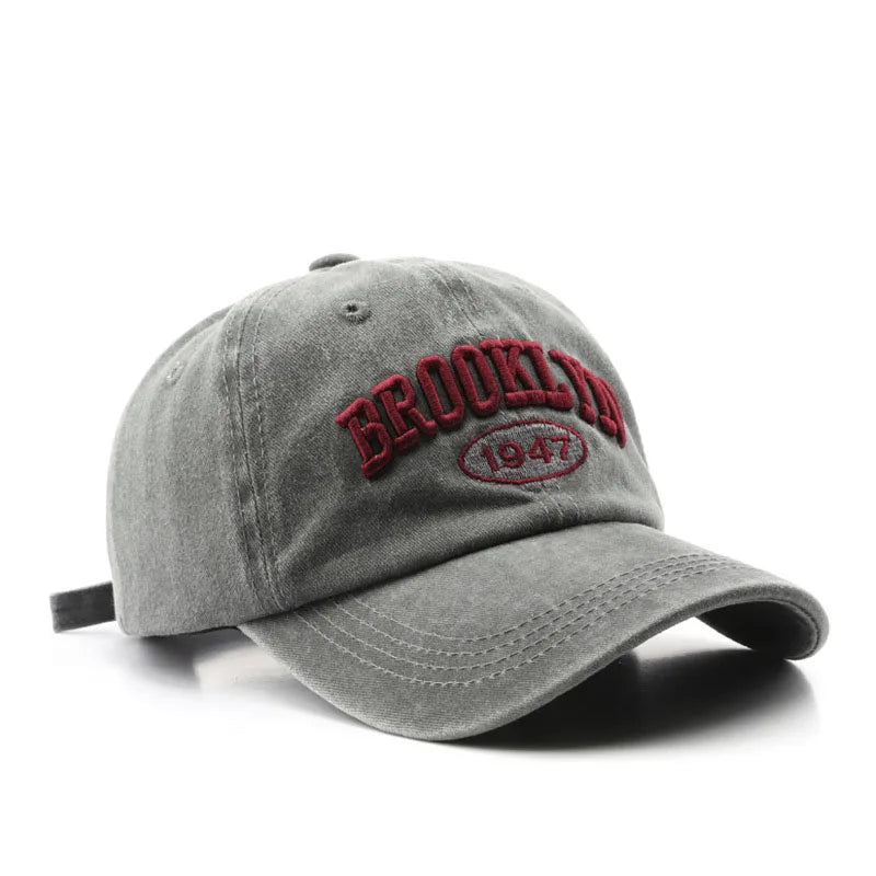 Adjustable Retro Brooklyn Embroidered Baseball Cap Gray