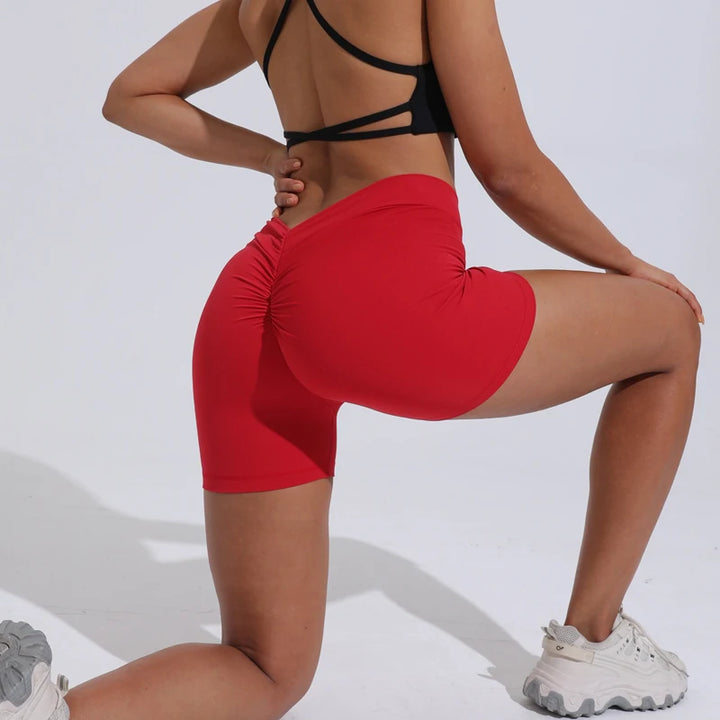 Women's High Waisted V-Back Yoga Shorts for Fitness and Training