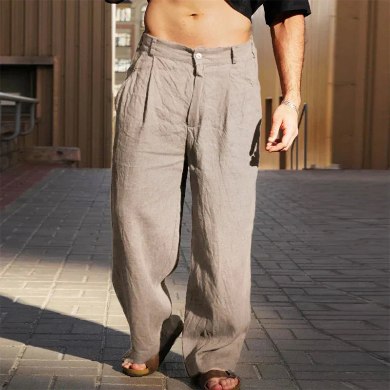 Men's Stylish Wide-Leg Linen Trousers-MODAUTLET