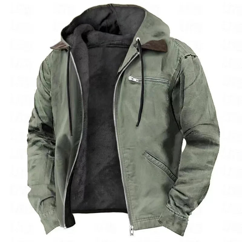 Men's Full-Zip Polar Fleece Hoodie - Cozy Casual Jacket Green