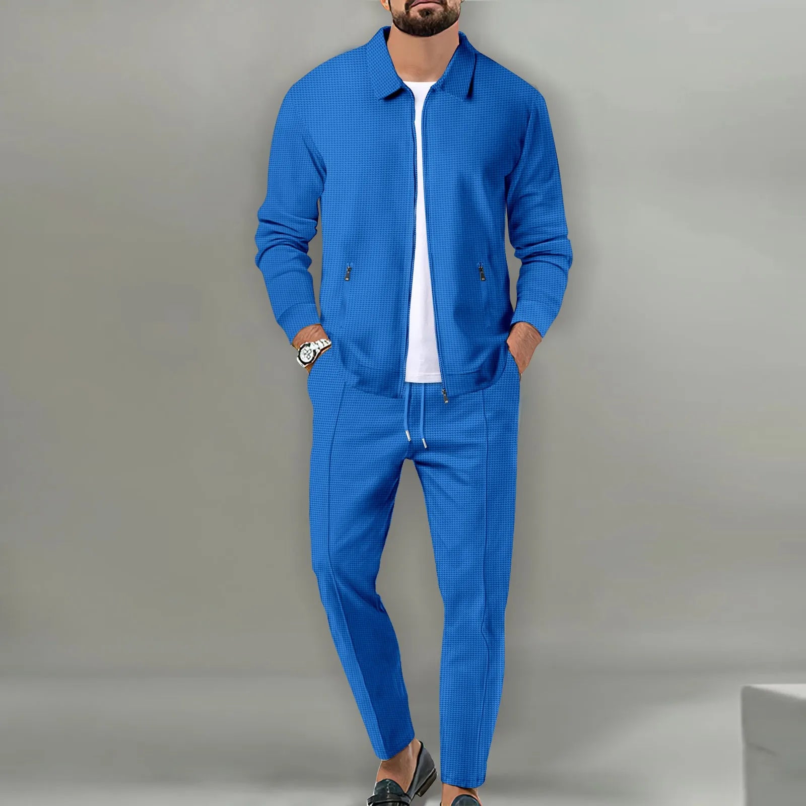 Stephen | Soft Waffle Casual Outerwear Set Blue