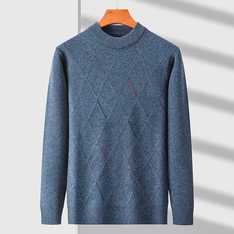 Men's Merino Wool Sweater - Premium Quality Knitwear Blue