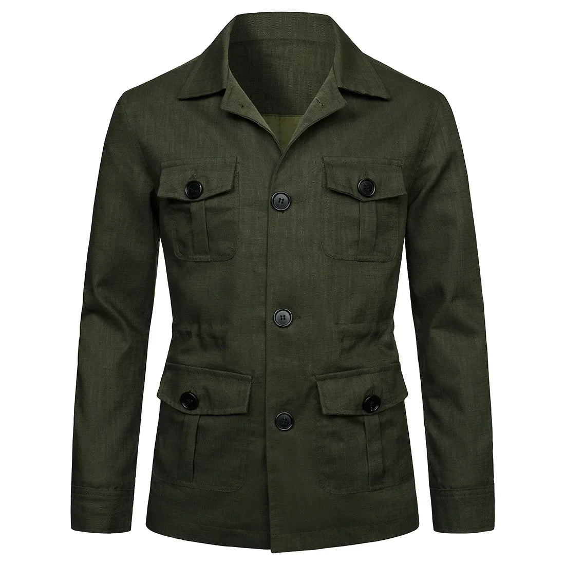 Men's Retro Linen Safari Jacket - British Style Military Green