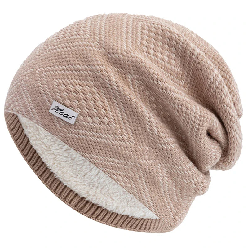 Striped Slouchy Knit Winter Beanie for Women Beige 55cm-58cm