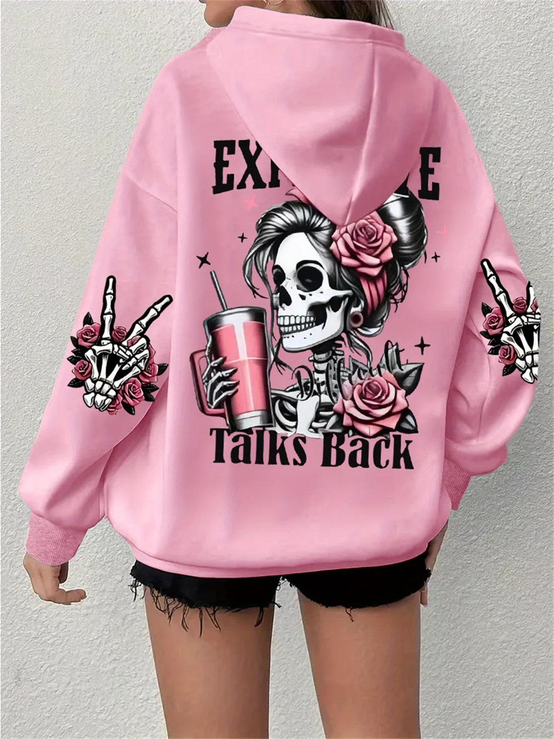 Women Oversized Hoodie Graphic Expensive Talks Back Print-MODAUTLET