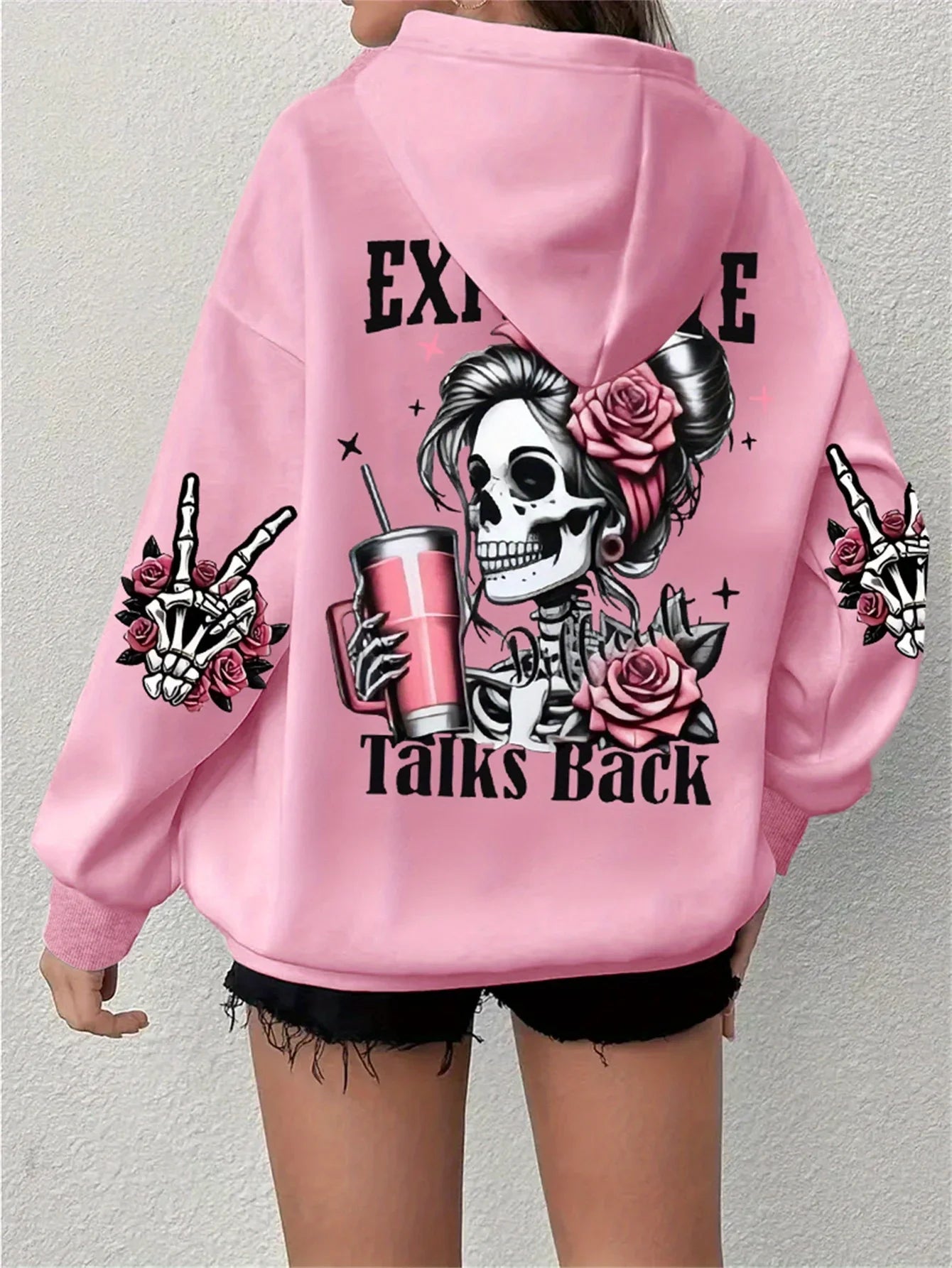 Women Oversized Hoodie Graphic Expensive Talks Back Print 3XL