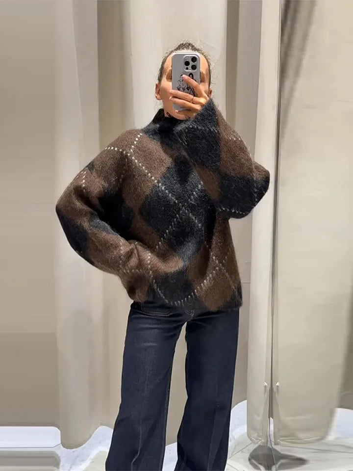 Women’s Argyle Knit Skirt Set-MODAUTLET