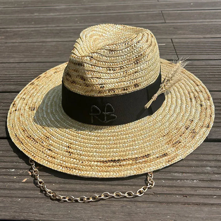 Elegant Handmade Straw Sun Hat With Metal Chain For Women-MODAUTLET