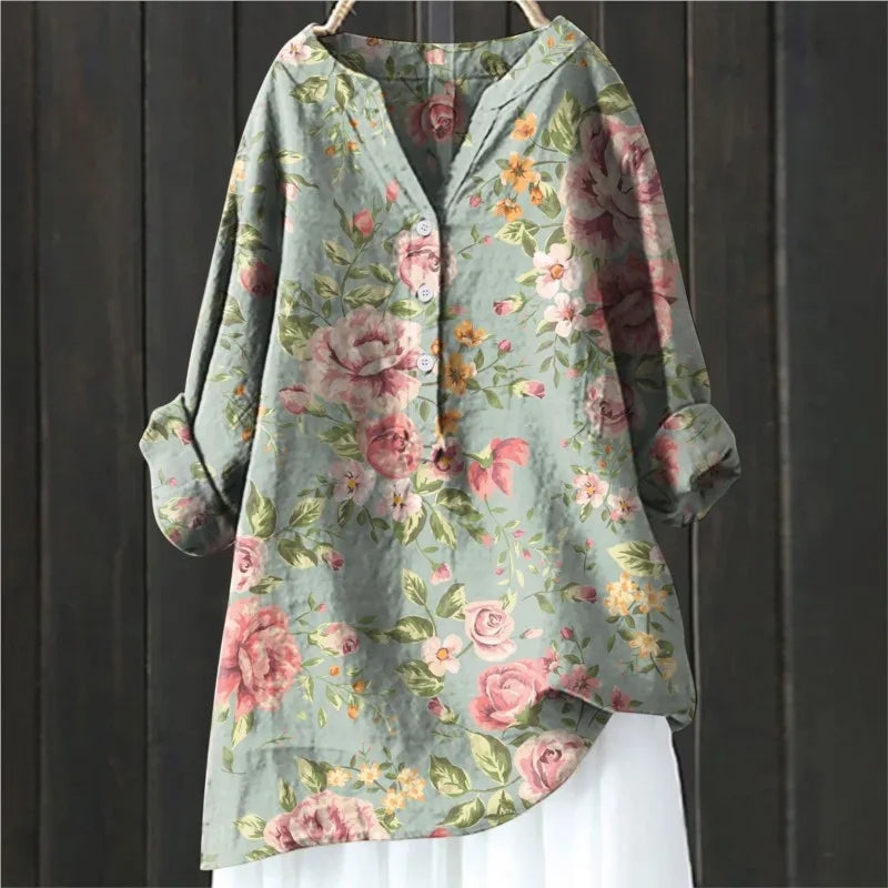 Women's Floral Vintage French Blouse Light Green