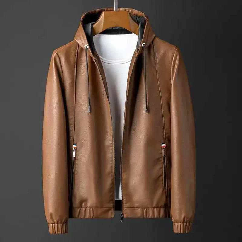 Men's Hooded Leather Jacket for Nightfall Style Brown