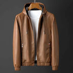 Men's Hooded Leather Jacket for Nightfall Style Brown