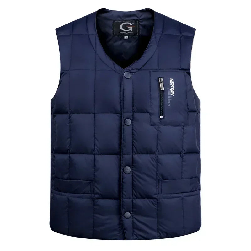 Chaleco ligero de plumón para hombre - Cuello en V, chaqueta de poliéster para invierno