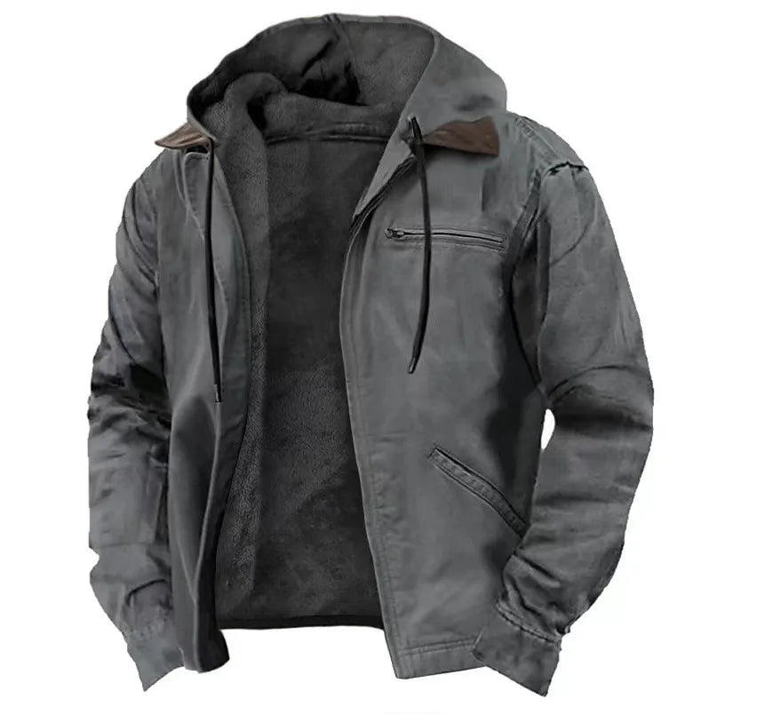 Men's Full-Zip Polar Fleece Hoodie - Cozy Casual Jacket Gray