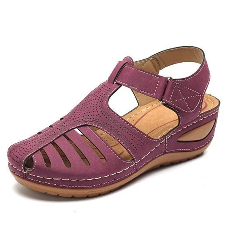 Women's Vintage Orthopedic PU Leather Sandals for Summer Purple