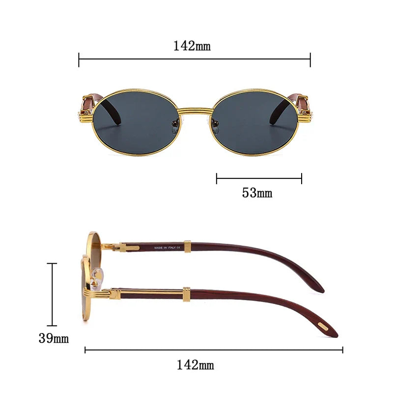 Enzo Premium Oval Sunglasses – UV400 Wooden & Metal Frame