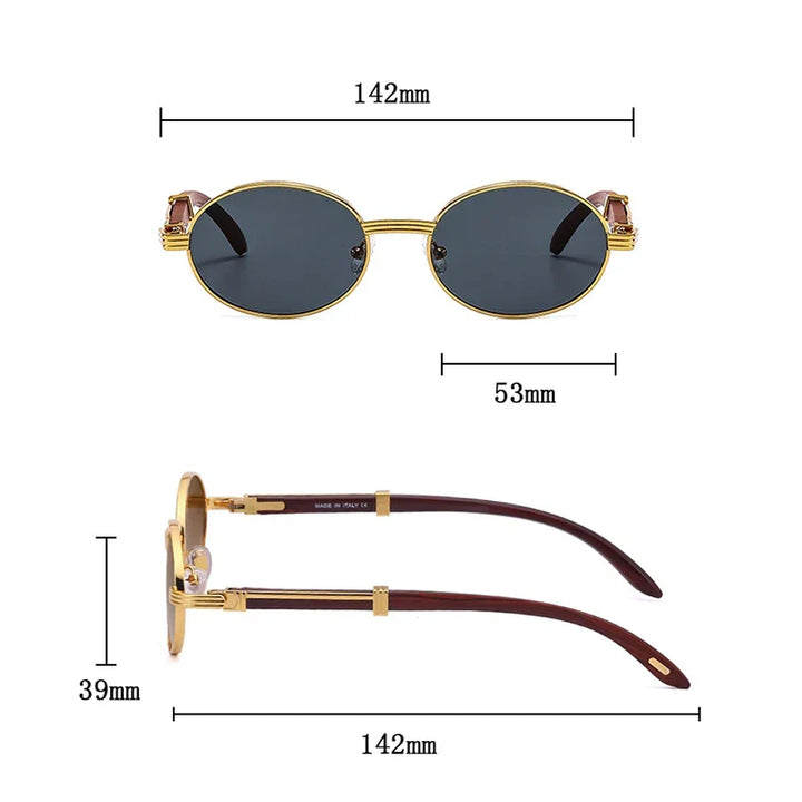 Enzo Premium Oval Sunglasses – UV400 Wooden & Metal Frame-MODAUTLET