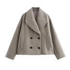 Double-Breasted Wool-Collar Women's Coat – Stylish Autumn Essential Gray