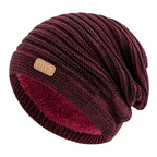 Unisex Striped Slouchy Winter Hat Wine Red 56cm-60cm