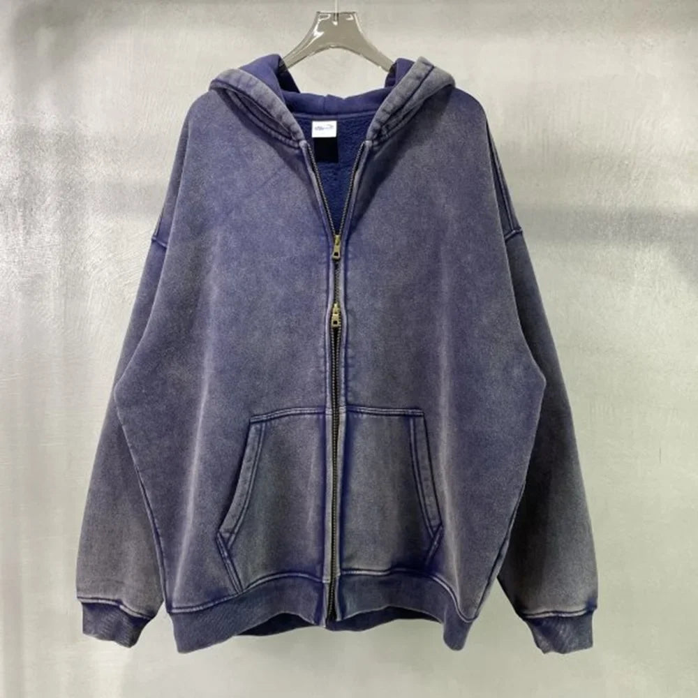 Luxury Batik‑Wash Full‑Zip Street Hoodie
