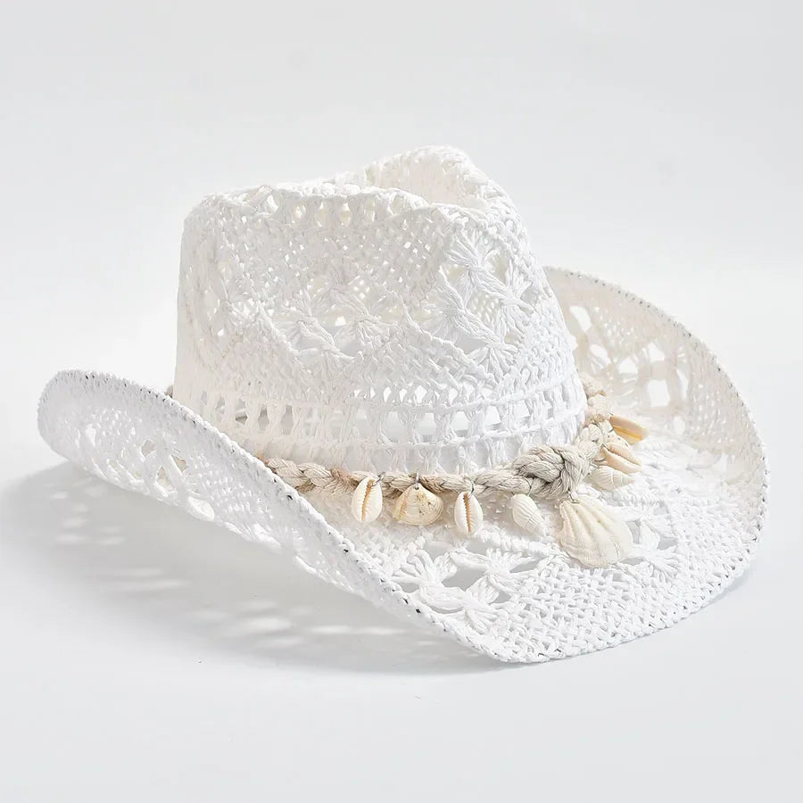 Coastal Seashell Straw Hat Open Knit Breathable Summer