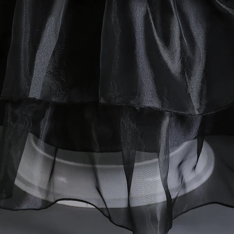 Halloween's Black Layered Cake Gown for Girls with Mesh Details