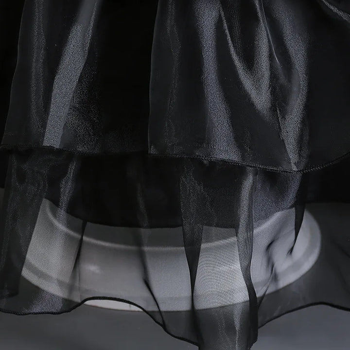 Halloween's Black Layered Cake Gown for Girls with Mesh Details