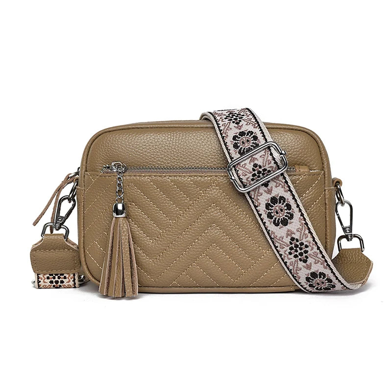 Women's Elegant Leather Shoulder Bag Khaki