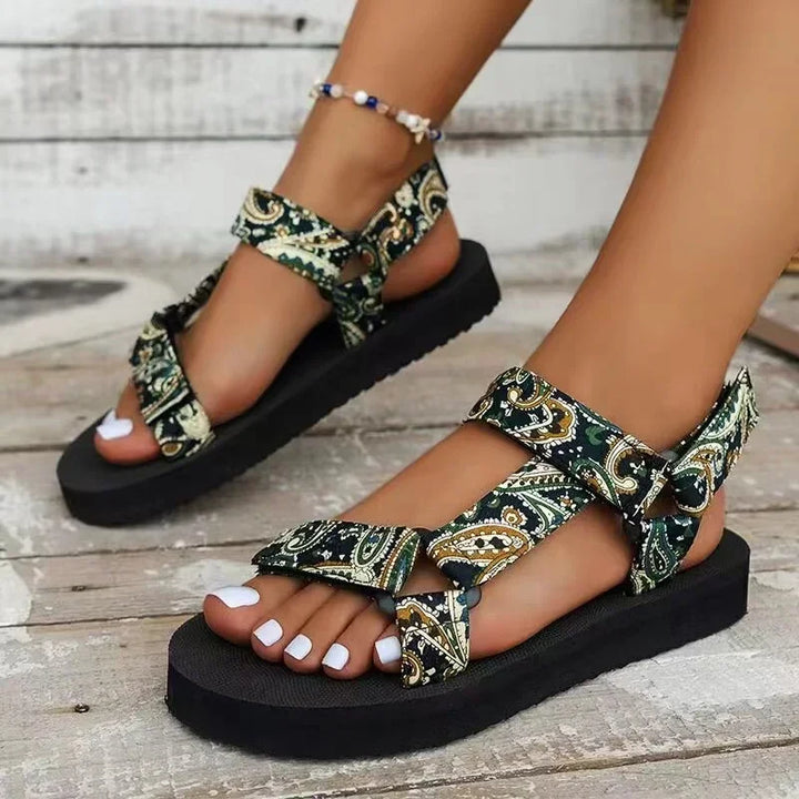 Women's Flat Embellished Leather Sandals – Summer Style with Adjustable Straps-MODAUTLET