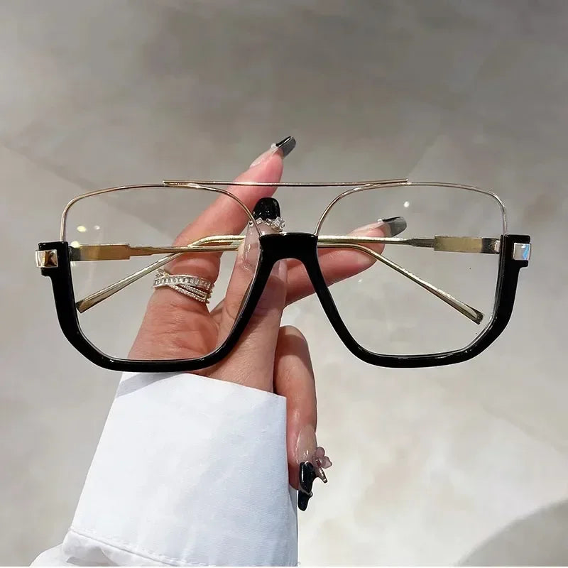 Oversized Square Sunglasses UV 400 Unisex Eyewear Trendy Gold Clear