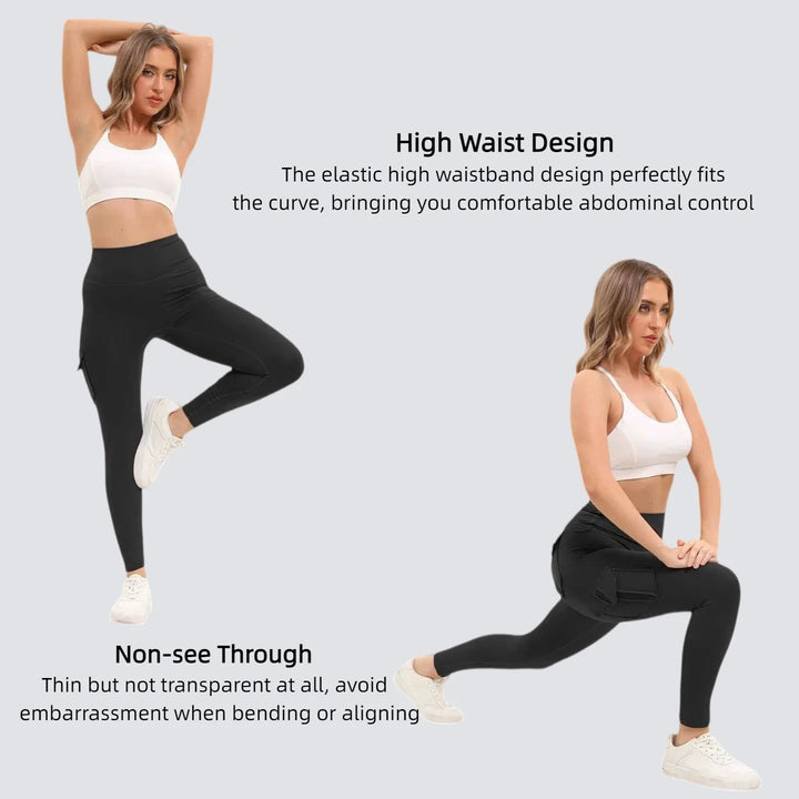 Dame træningsleggings med høj talje i ensfarvet design og lommer