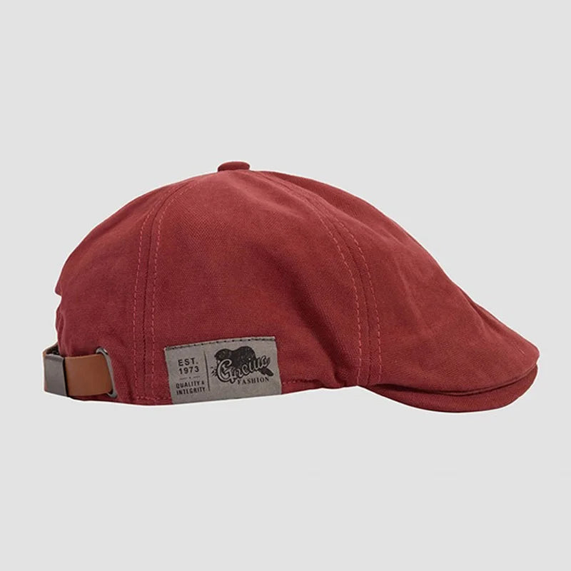 Vintage Cotton Ivy Flat Cap – Unisex Adjustable Red 55 - 60 cm
