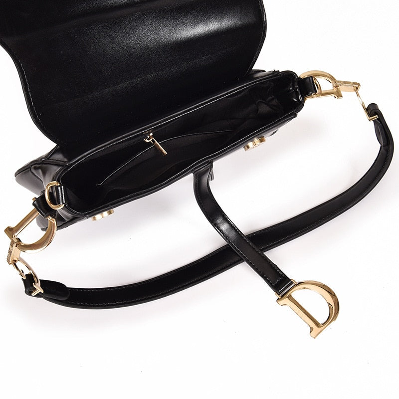 PU Leather Saddle Shoulder Bag For Women With Wide Strap