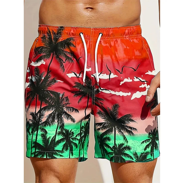Men's 3D Coconut Tree Print Beach Shorts-MODAUTLET