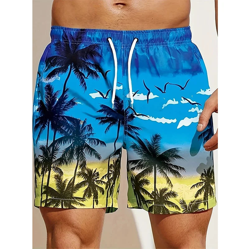 Men's 3D Coconut Tree Print Beach Shorts DK2024WF1540