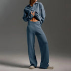 Women's Cozy Relaxed Fit V-Neck Sweater and Wide-Leg Pants Set Blue