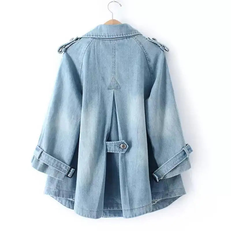 Women's Denim Cape Jacket with Collar