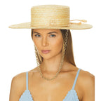 Elegant Handmade Straw Sun Hat With Metal Chain For Women