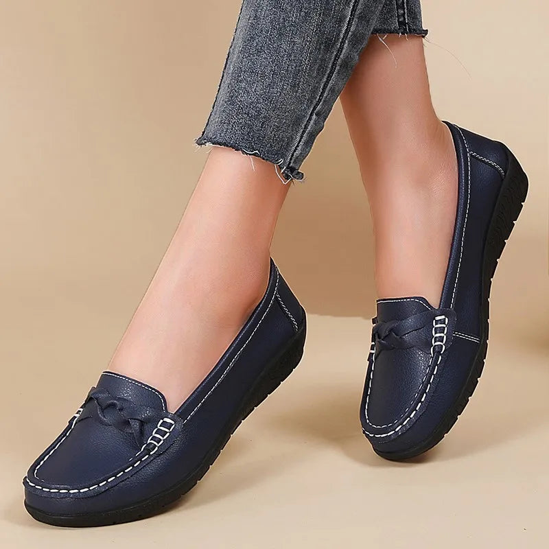 Diana - Genuine Leather Moccasin Navy Blue