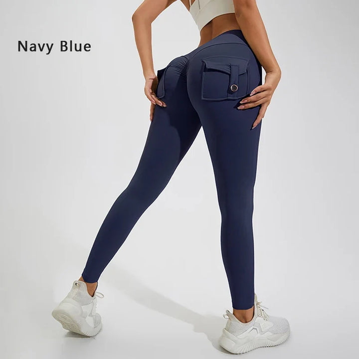 Women's Breathable Yoga Pants with Butt Pocket, Comfortable Leggings Navy Blue