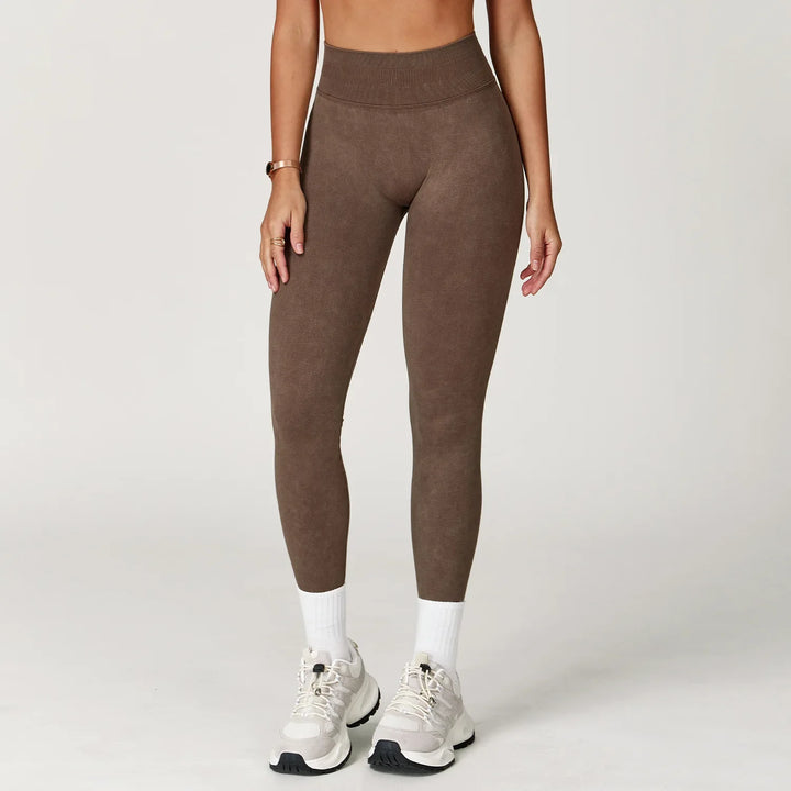 Women's High-Waist Seamless Sports Leggings, Ribbed Workout Pants Huacha Brown