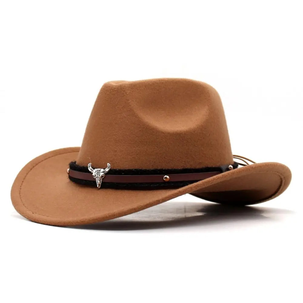 Western Cowboy Hat – Jazz Knight Felt Hat with Bull Décor-MODAUTLET