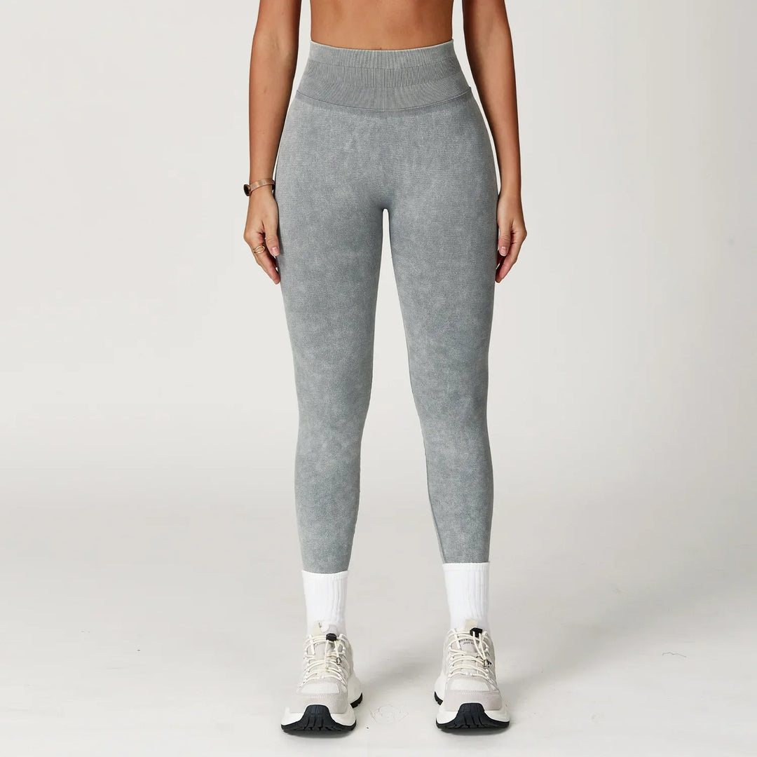 Women's High-Waist Seamless Sports Leggings, Ribbed Workout Pants Free Grey