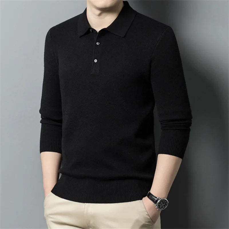 Men's Classic Polo Sweater - Stylish Knit Top for Casual Wear Black