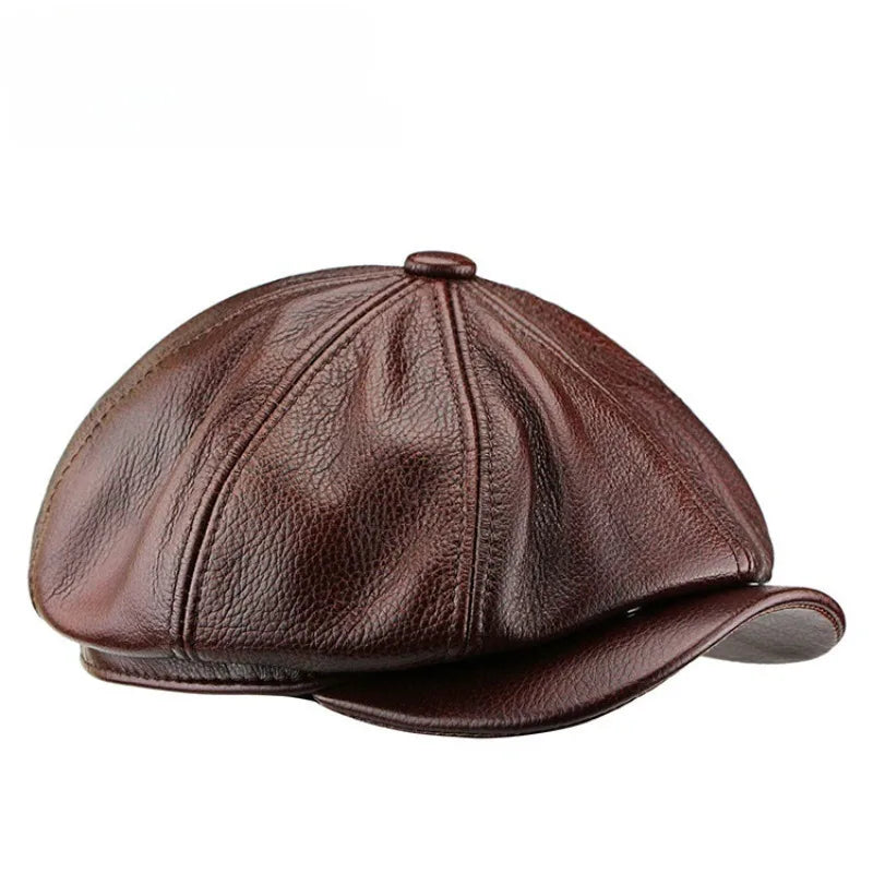 XXL Oversized Cowhide Leather Octagonal Newsboy Hat - 62 cm