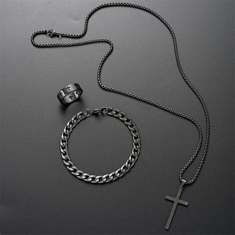 Durable Titanium Cross Pendant Set-MODAUTLET