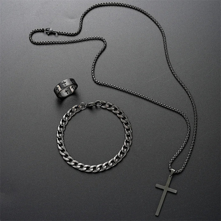 Durable Titanium Cross Pendant Set-MODAUTLET