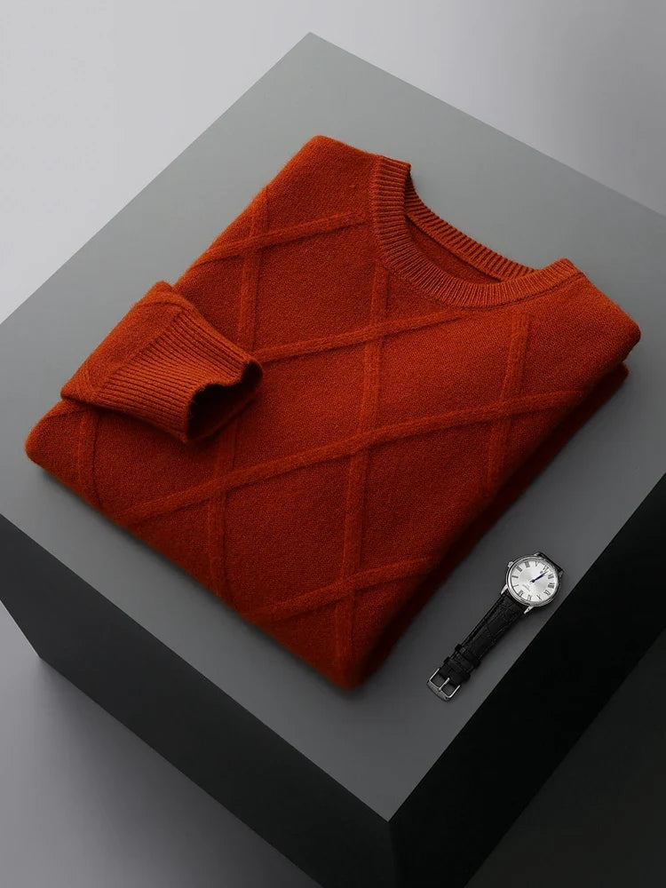 Men's Merino Wool Sweater in Meadow Green Red