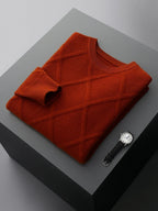 Men's Merino Wool Sweater in Meadow Green Red