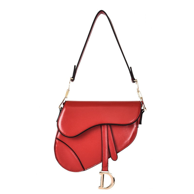 PU Leather Saddle Shoulder Bag For Women With Wide Strap Red